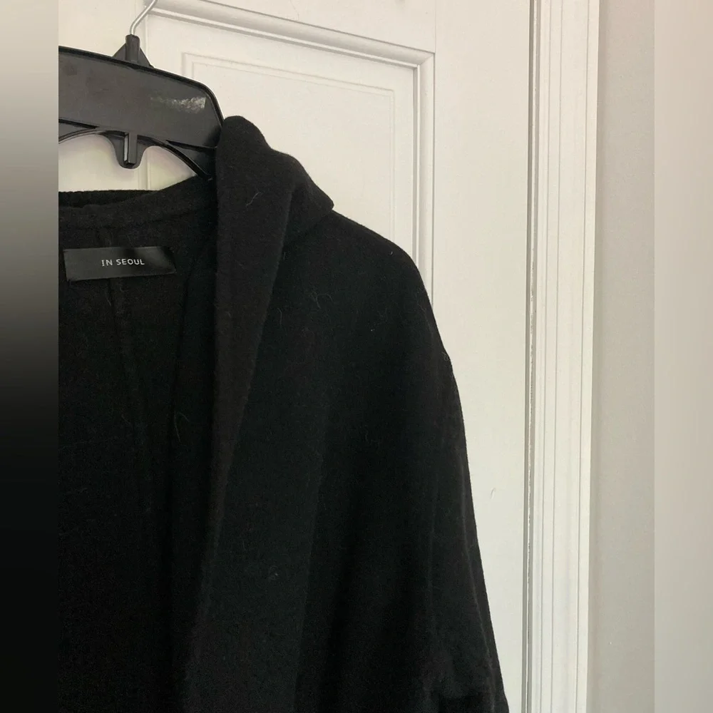 Elegant Black Women's Coat black wool trench style with hood - Picture 5 of 5